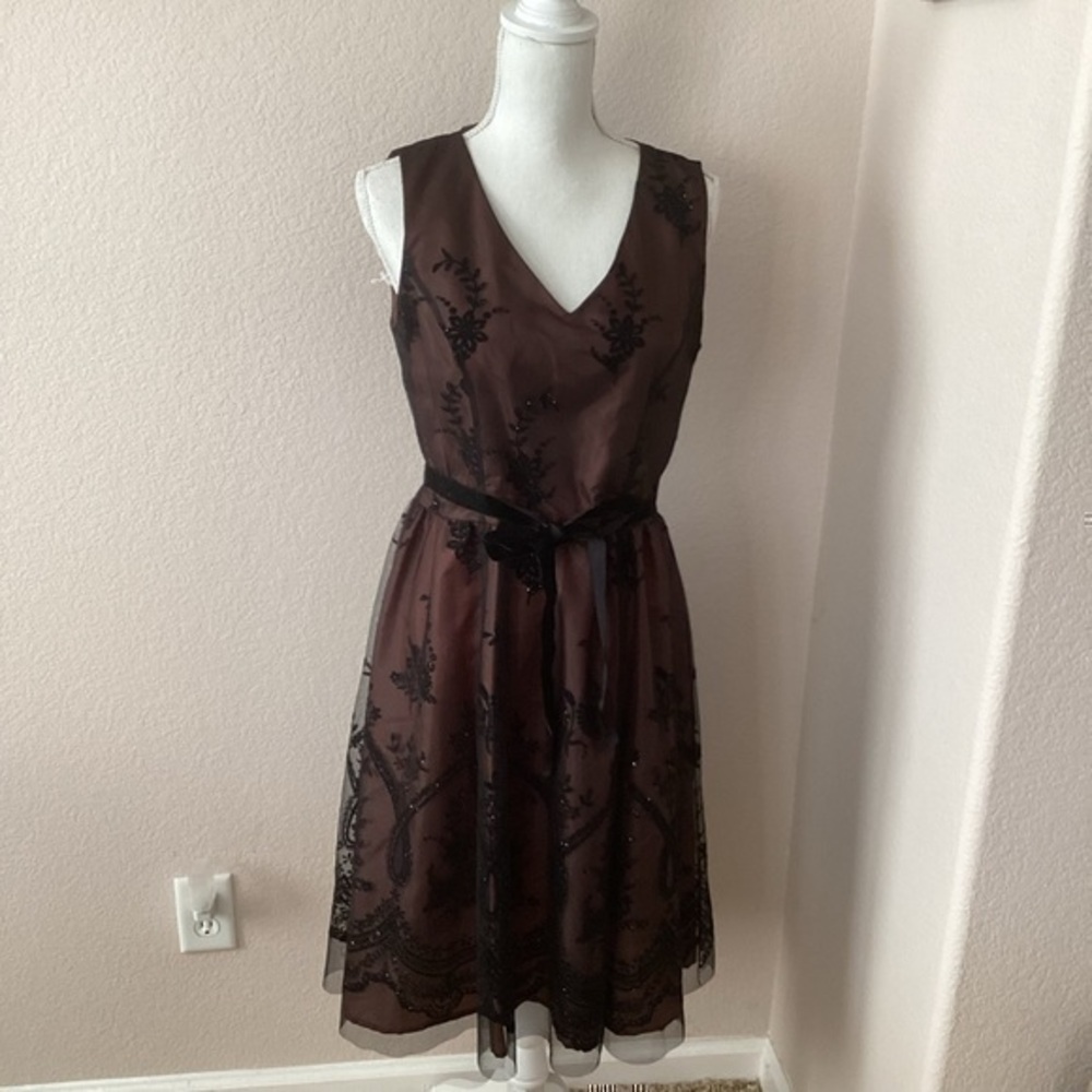 Woman’s pretty bronze and velvet  dress